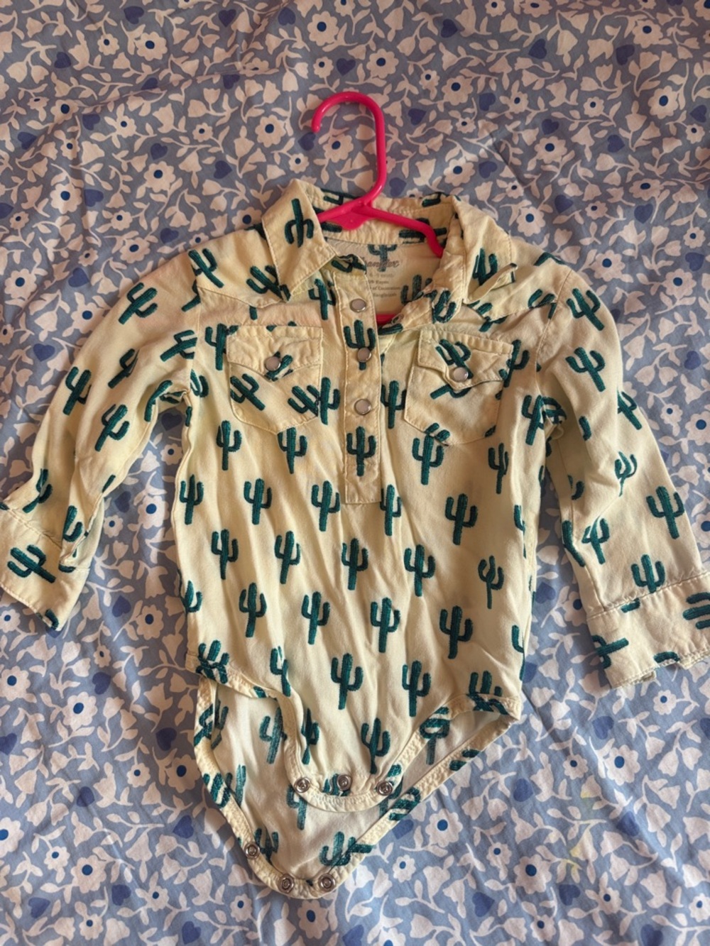 Wrangler Cream Cactus-Print Long-Sleeve Bodysuit